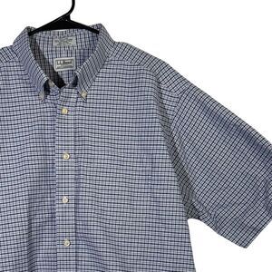 L.L.Bean Men’s Tall 17 1/2 Blue Gingham Short Sleeve Button-Down Shirt 100% Cott